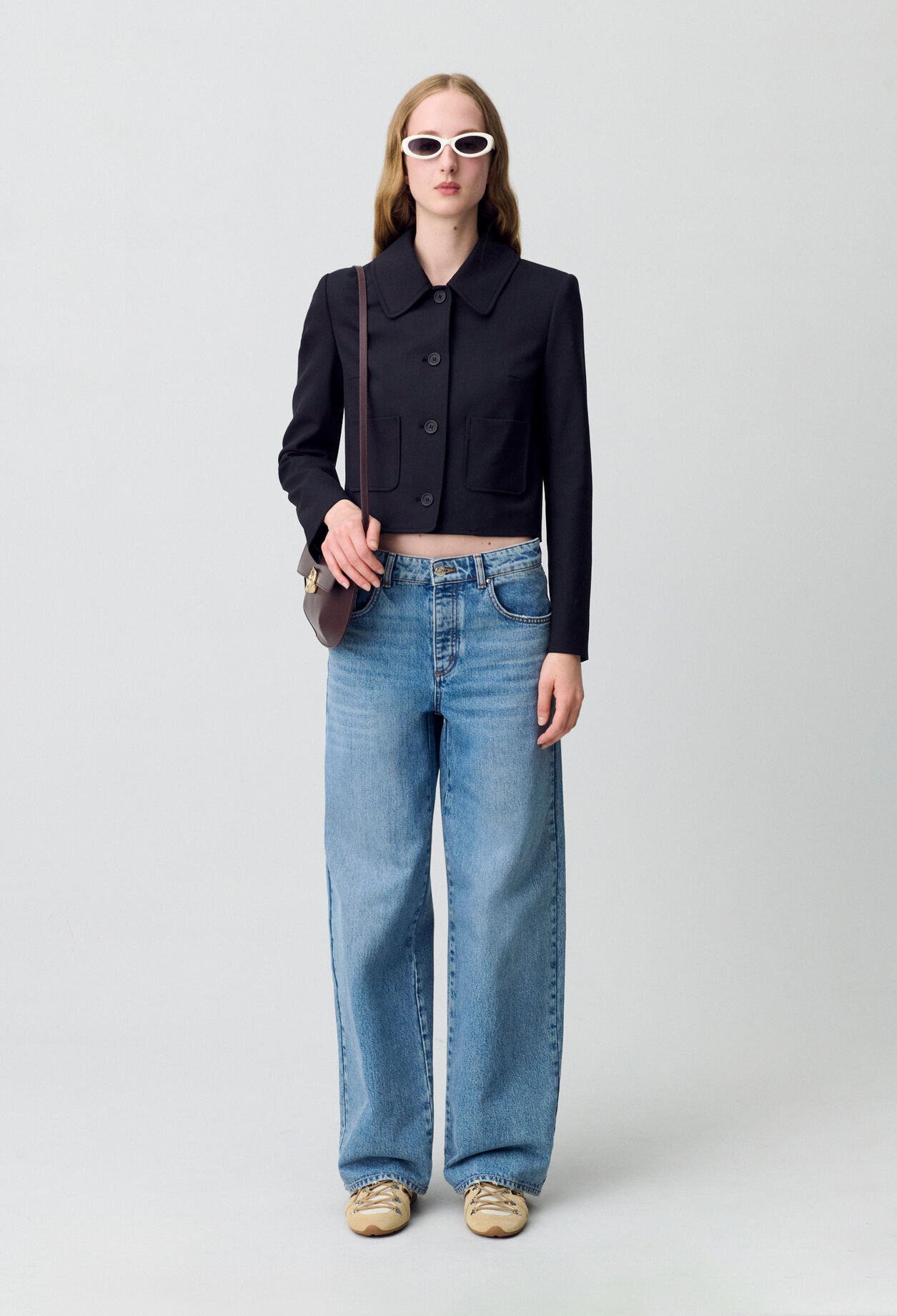 Veste boîte laine mélangée noir