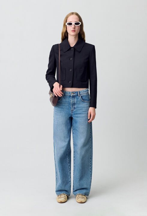 Black wool-blend box jacket