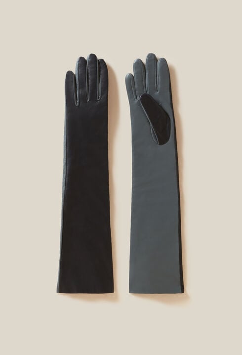 Longs gants bicolores cuir
