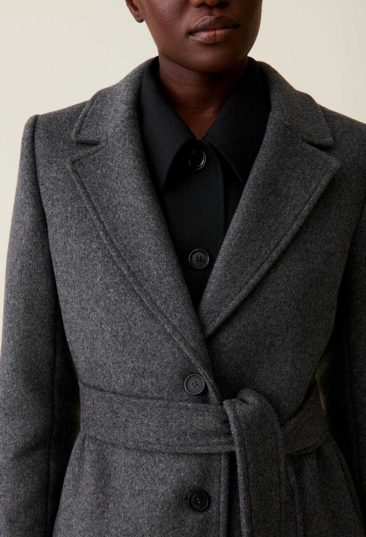 Long grey belted coat