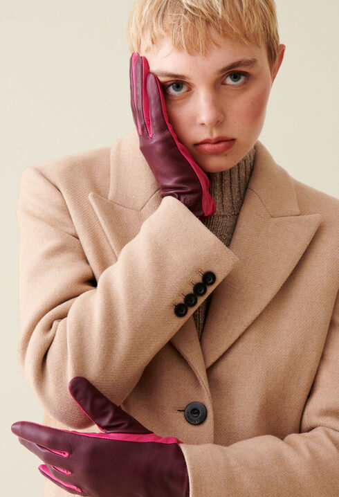 Gants bicolores cuir logo embossé