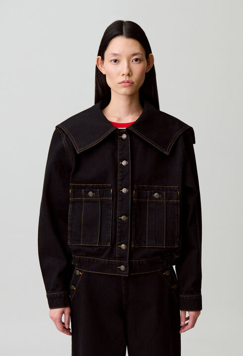 Black denim sailor collar jacket