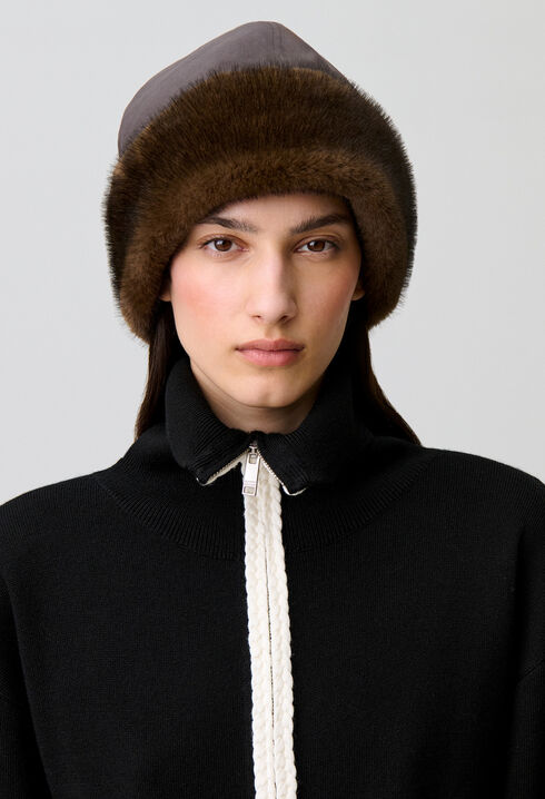 Reversible nylon faux fur hat