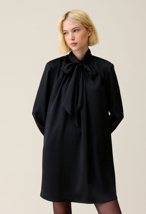 Robe fluide col lavallière noir