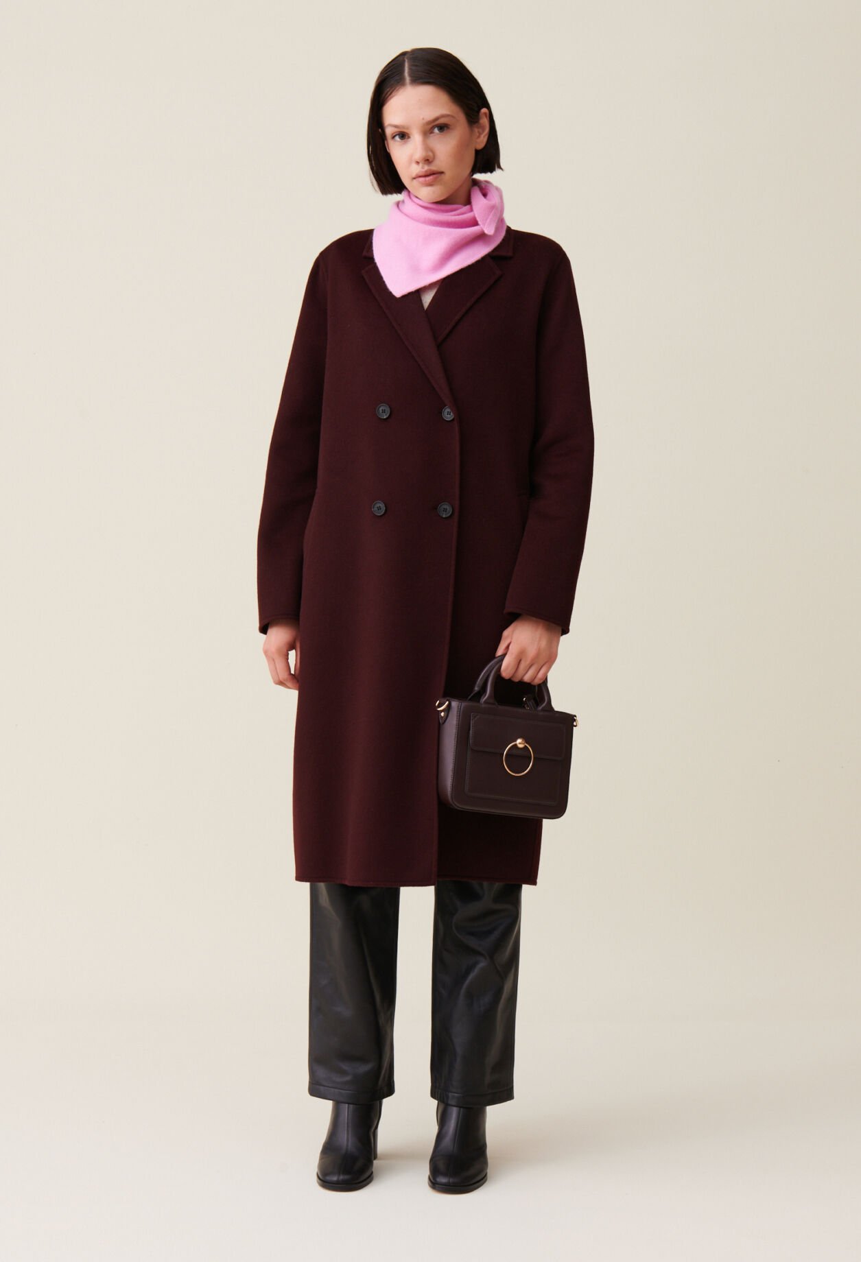 Manteau long droit bordeaux