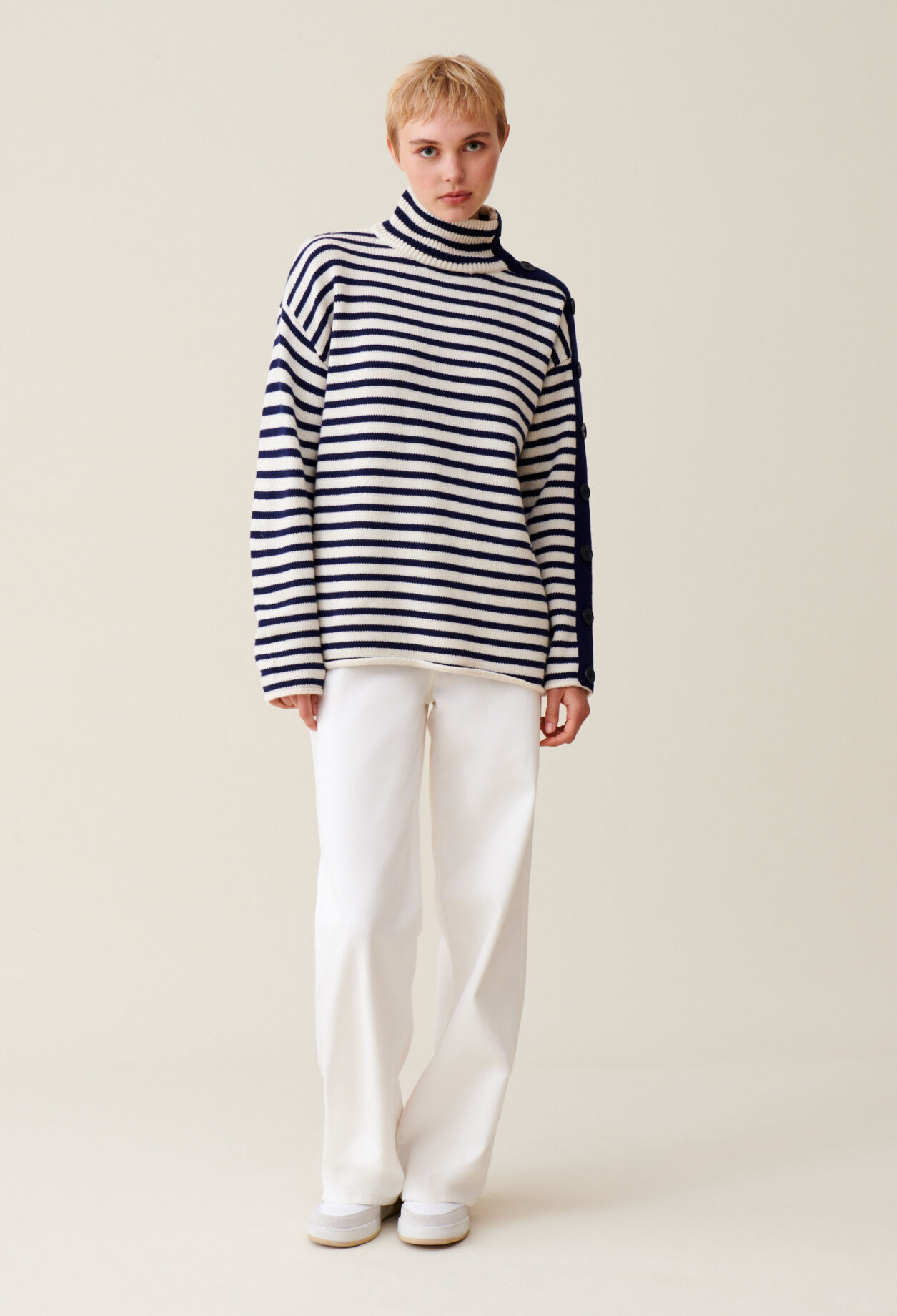High-neck striped jumper