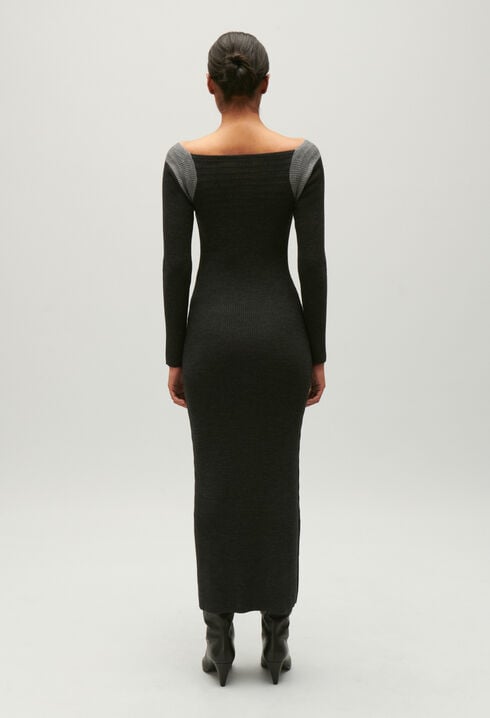 Robe longue maille gris chiné