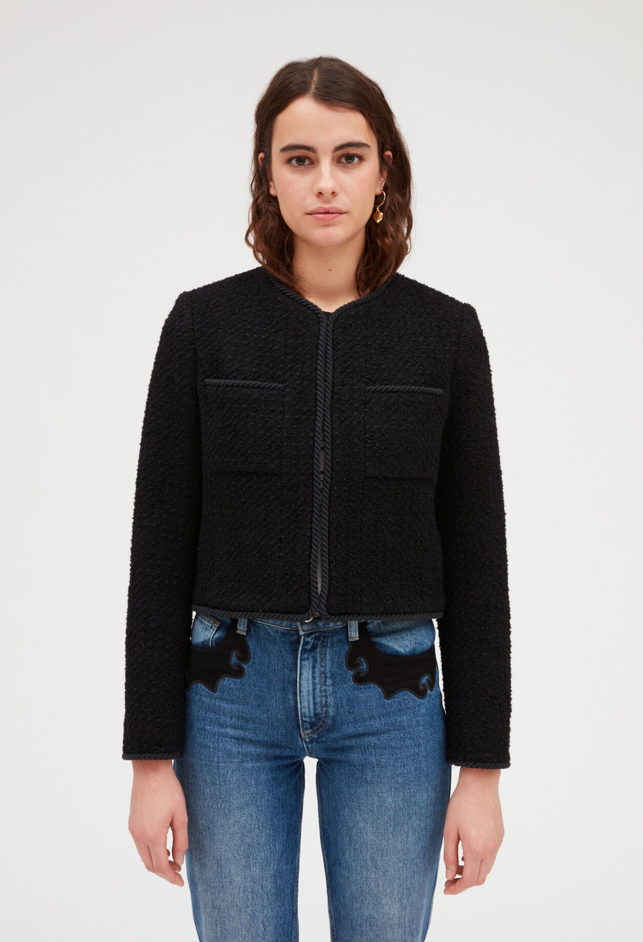 Kurze Tweed-Jacke in Schwarz