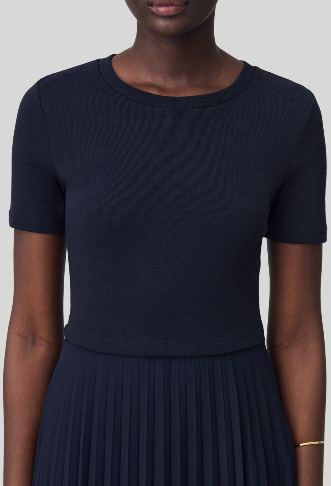 Robe midi bi-matière noire et marine 