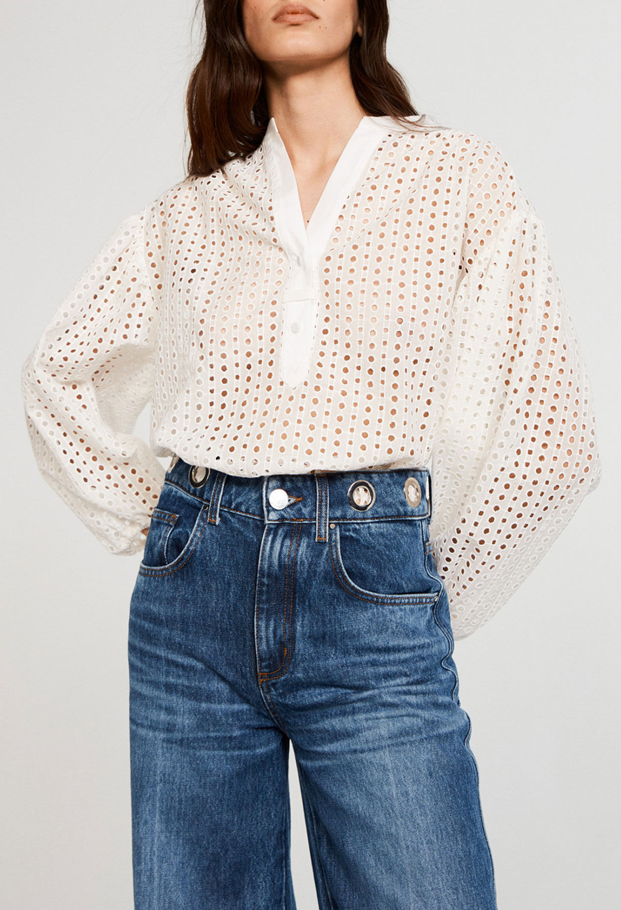 Bluse mit Lochmuster aus Bio-Baumwolle