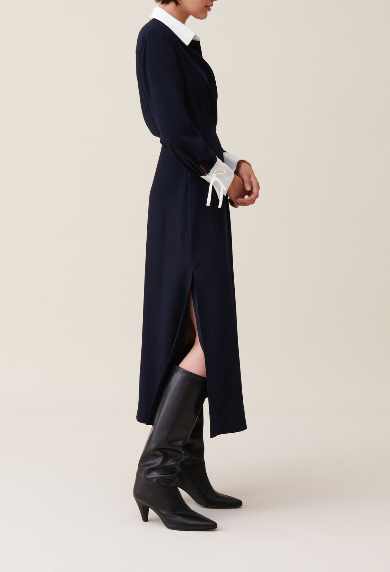 Navy wrap fluid maxi dress