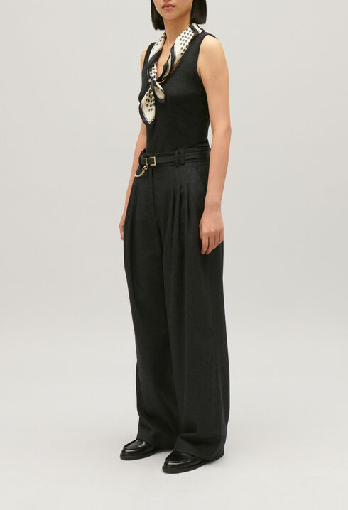 Flecked grey wide-leg trousers
