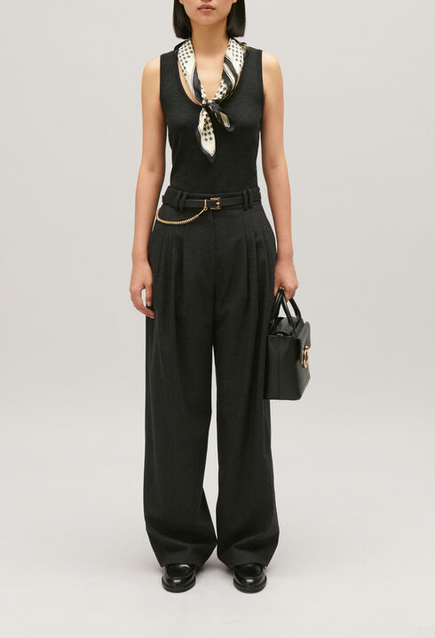 Flecked grey wide-leg trousers