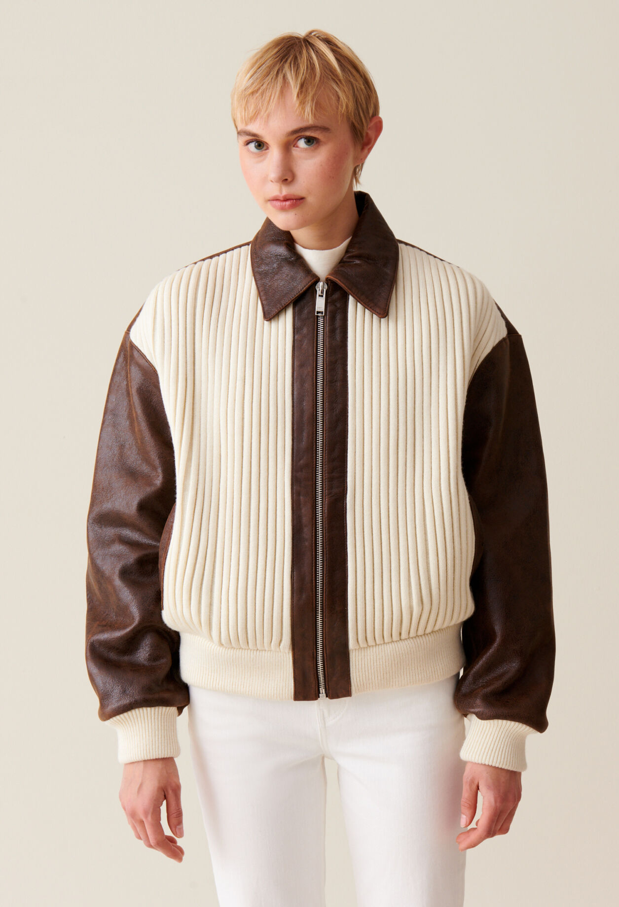 Brown two-tone bomber jacket
