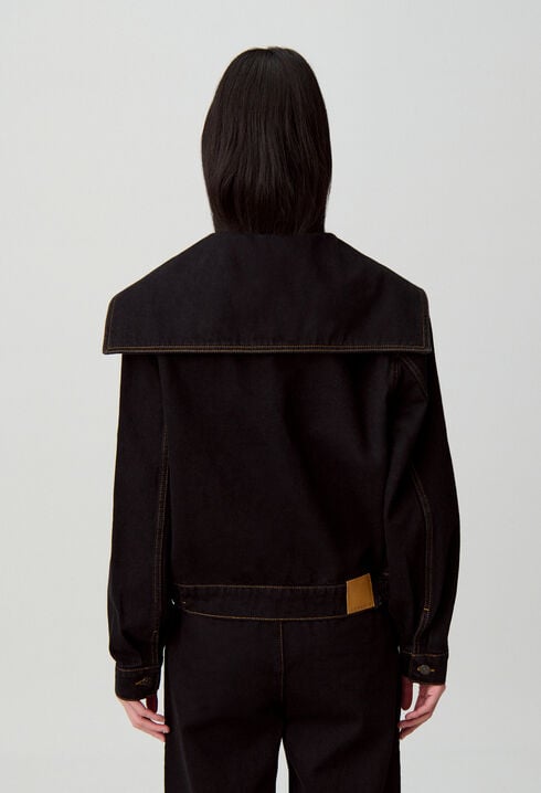 Black denim sailor collar jacket