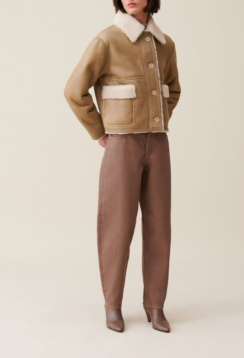 Short beige shearling jacket