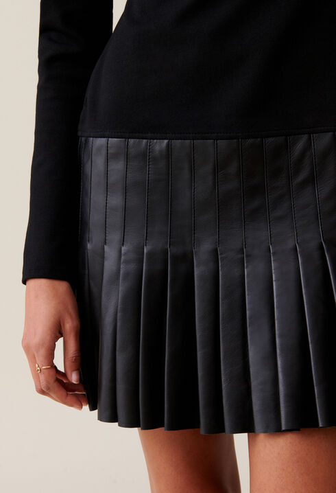 Leder-Mix Schwarzes Kleid