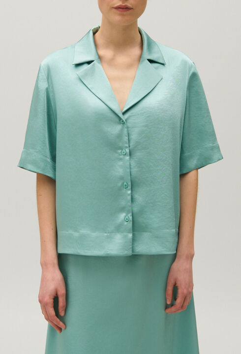 Flowing aqua satin shirt