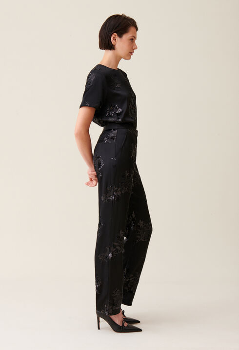 Schwarze Hose Paillettenstickerei