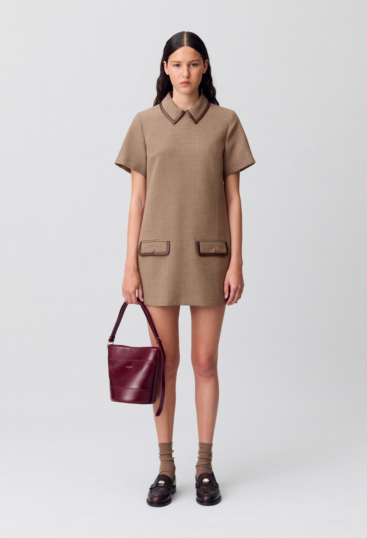 Shift dress with leather detailing
