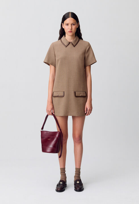 Shift dress with leather detailing
