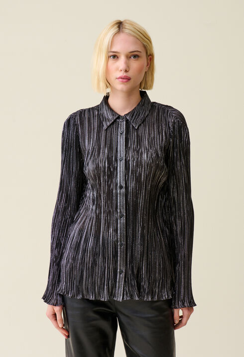 Blouse plissée fluide argentée