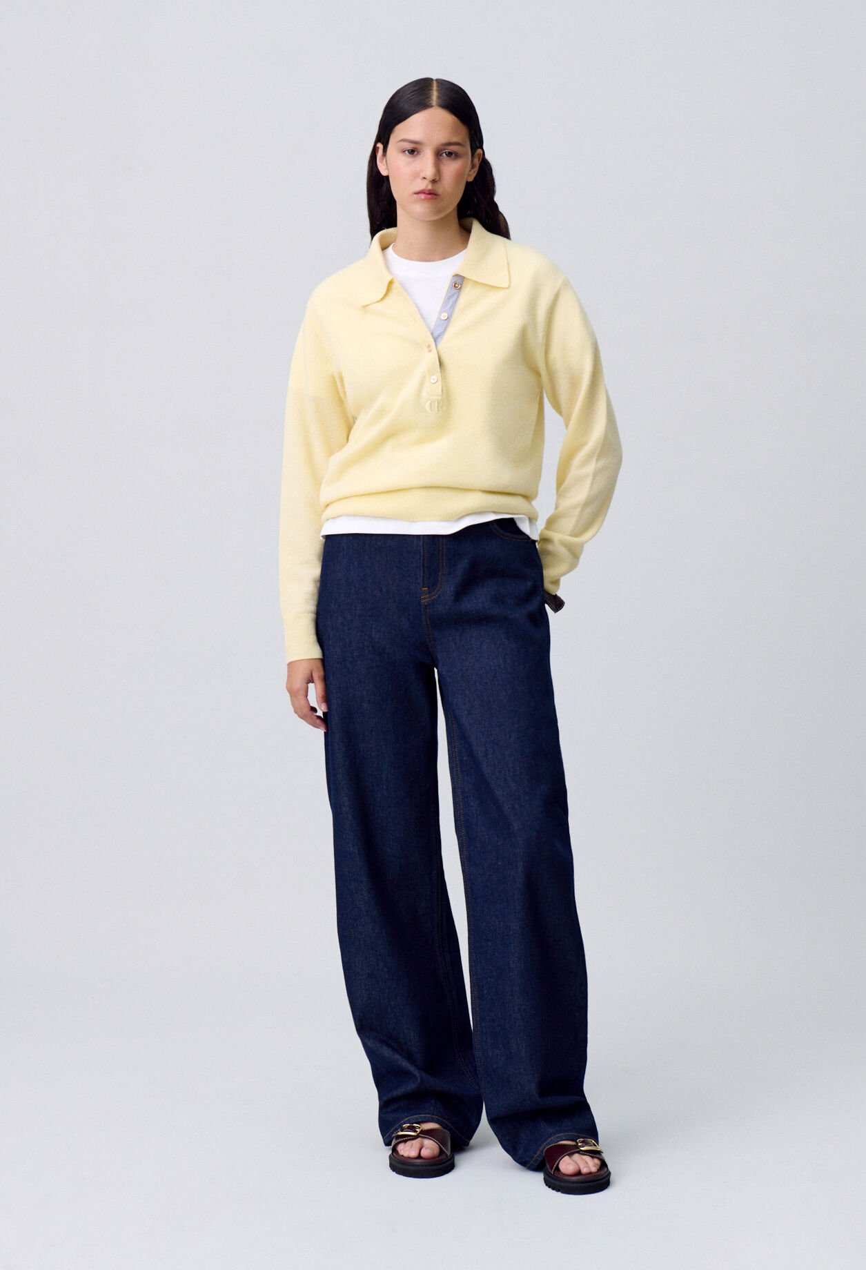 Raw denim straight-cut jeans