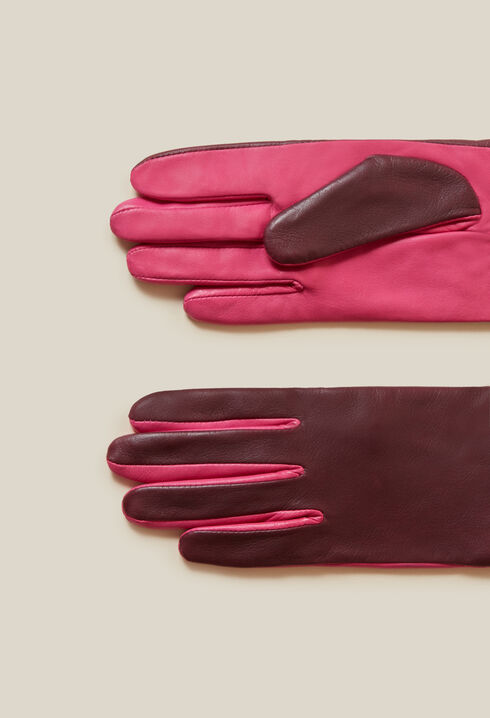 Gants bicolores cuir logo embossé