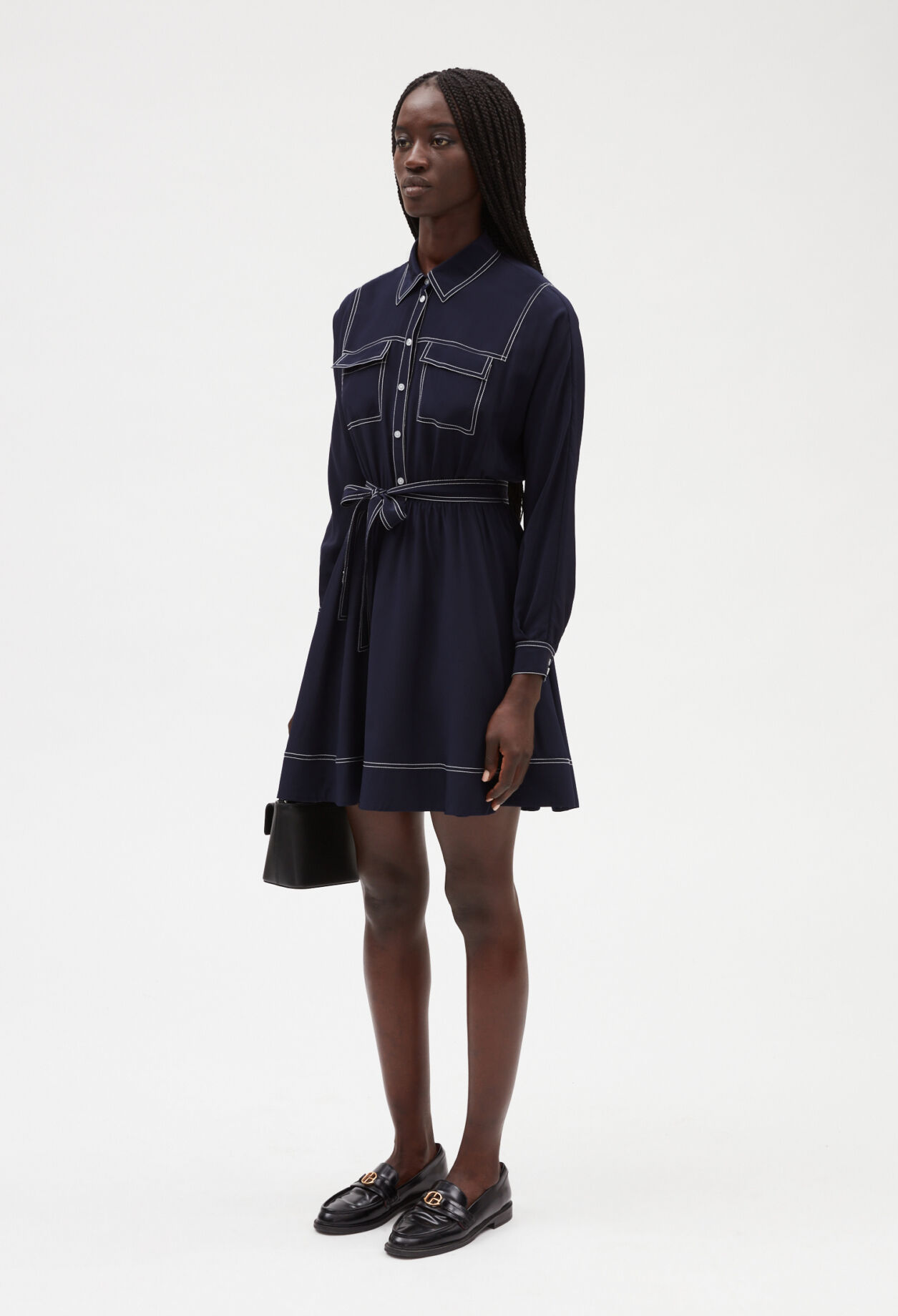 Robe courte soie manches longues bleue