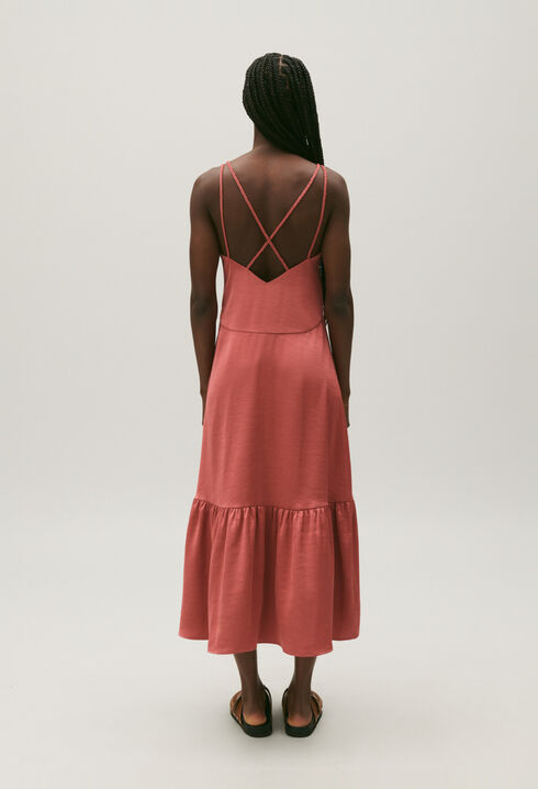 Satiniertes, halblanges Kleid Terrakotta
