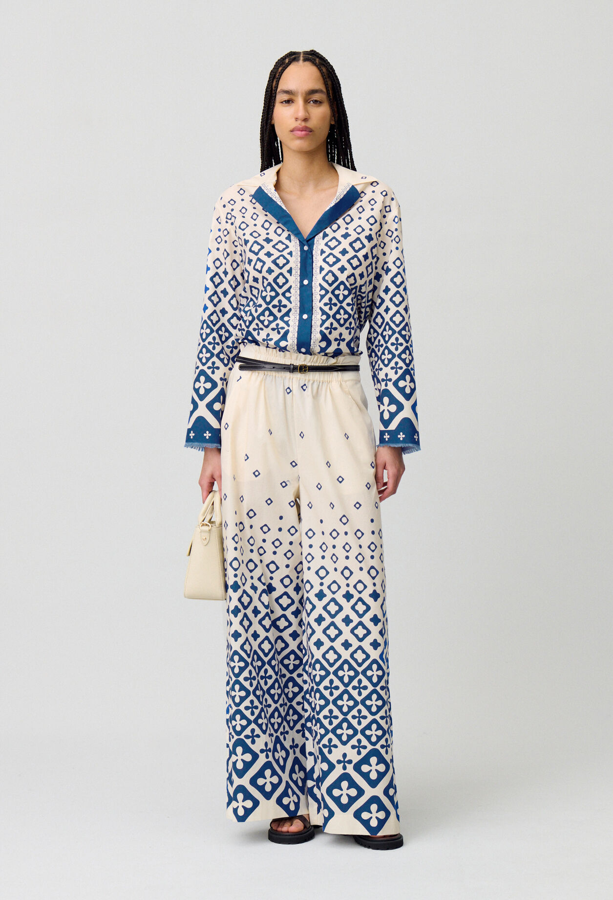 Wide-Leg Fluid Print Trousers