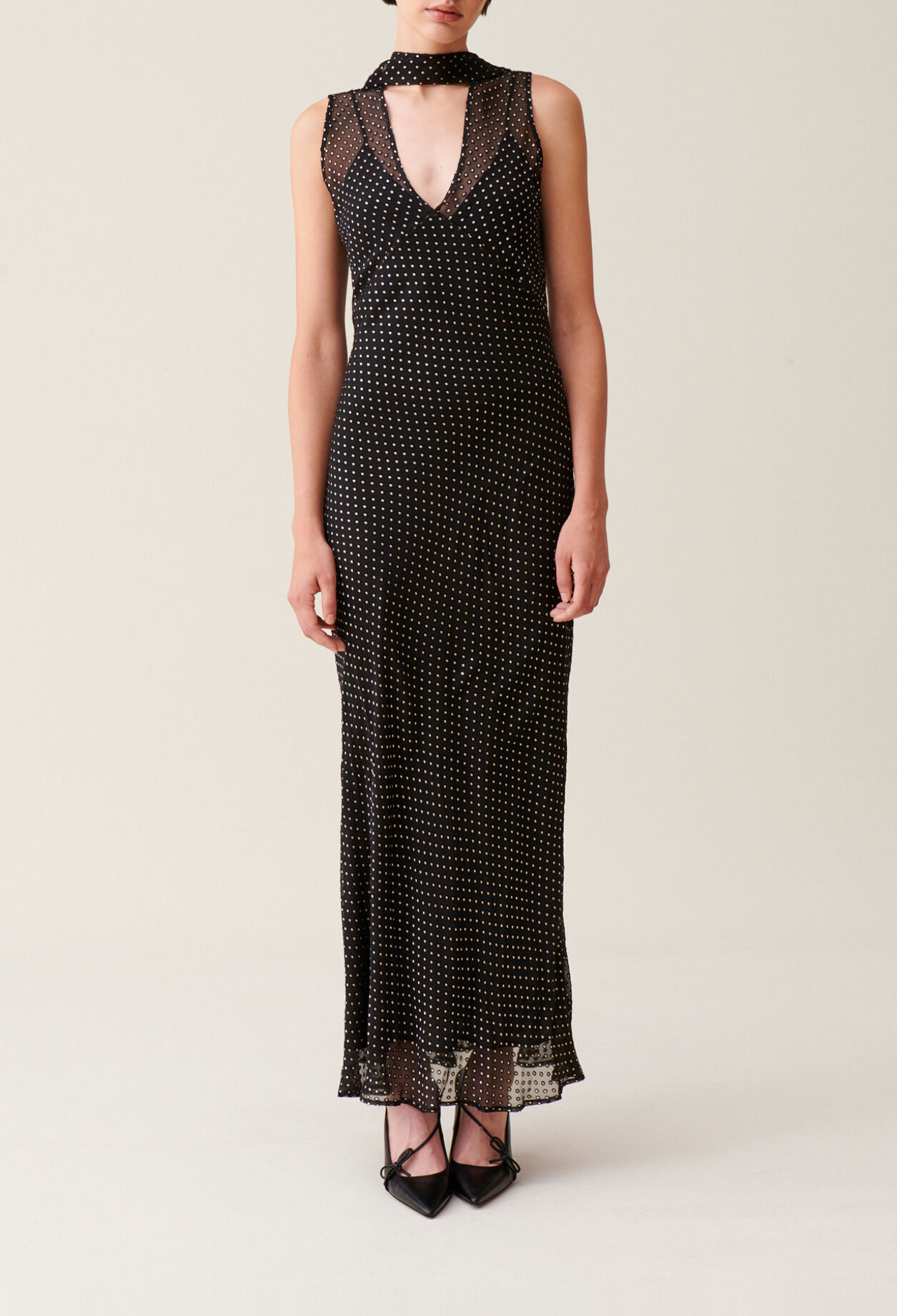 Sheer polka-dot maxi dress