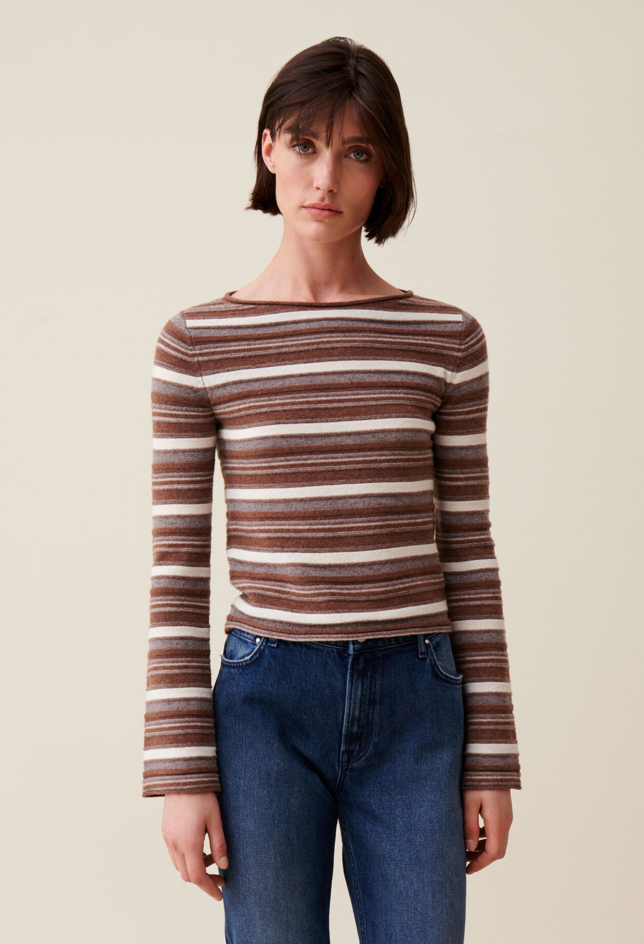 Striped flared sleeve jumper