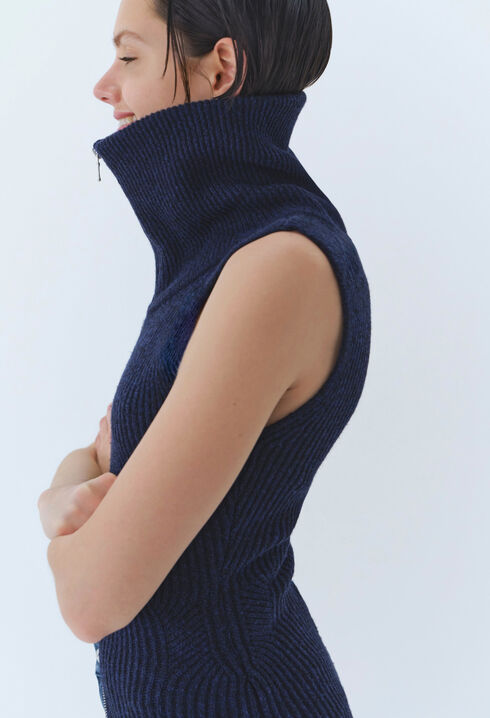 Robe maille zippée col montant