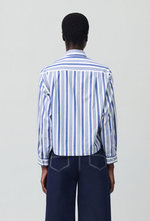 Striped shirt with bow collar