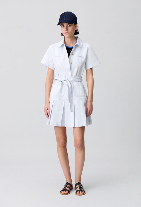 Robe courte denim à plis