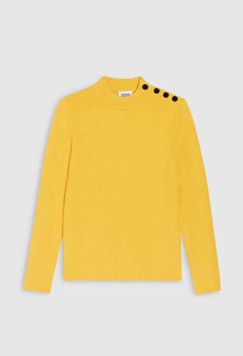 Pull maille jaune col montant