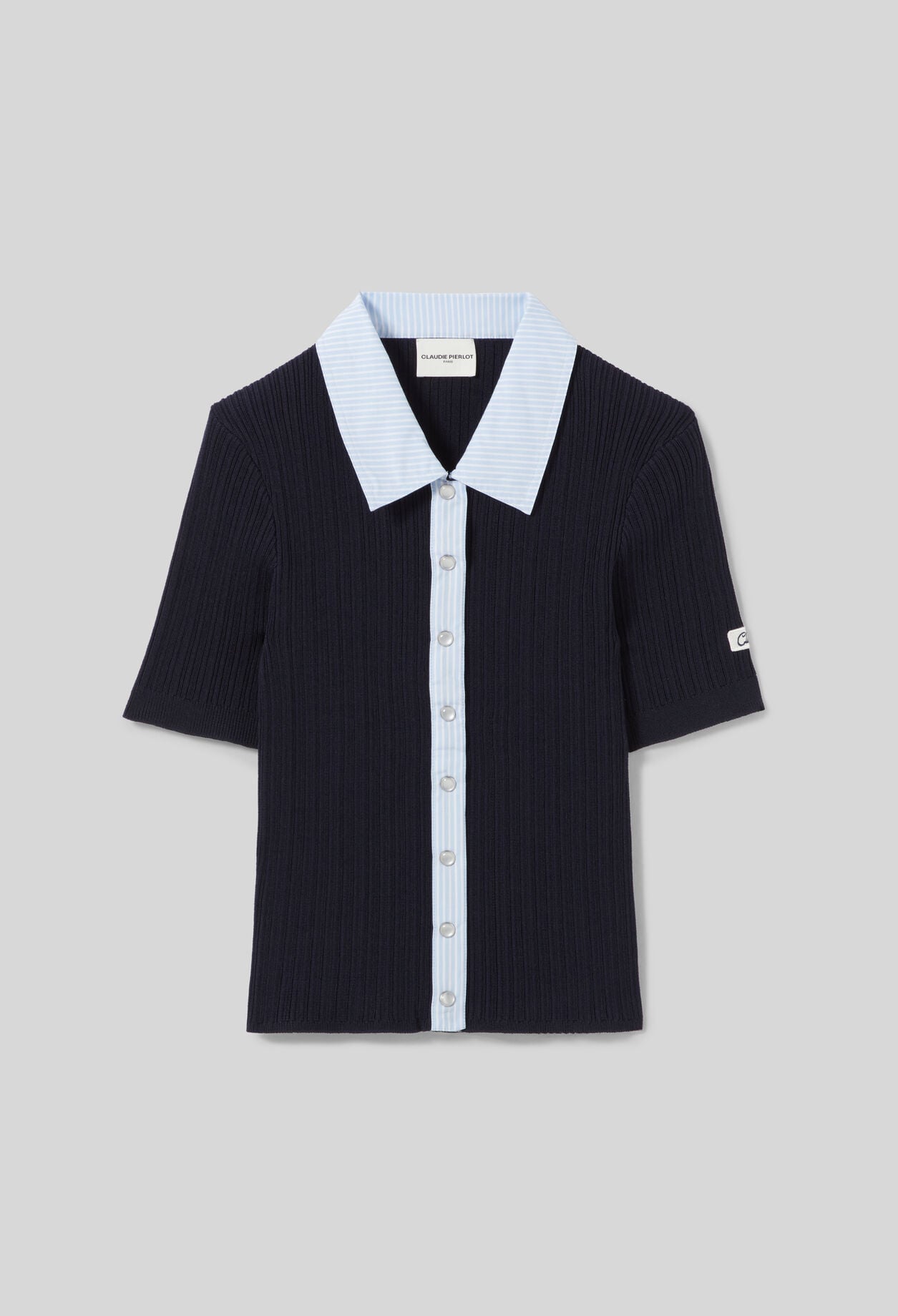 Striped bi-material cardigan