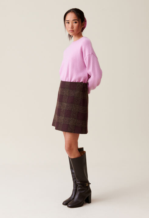 Short checked knit skirt