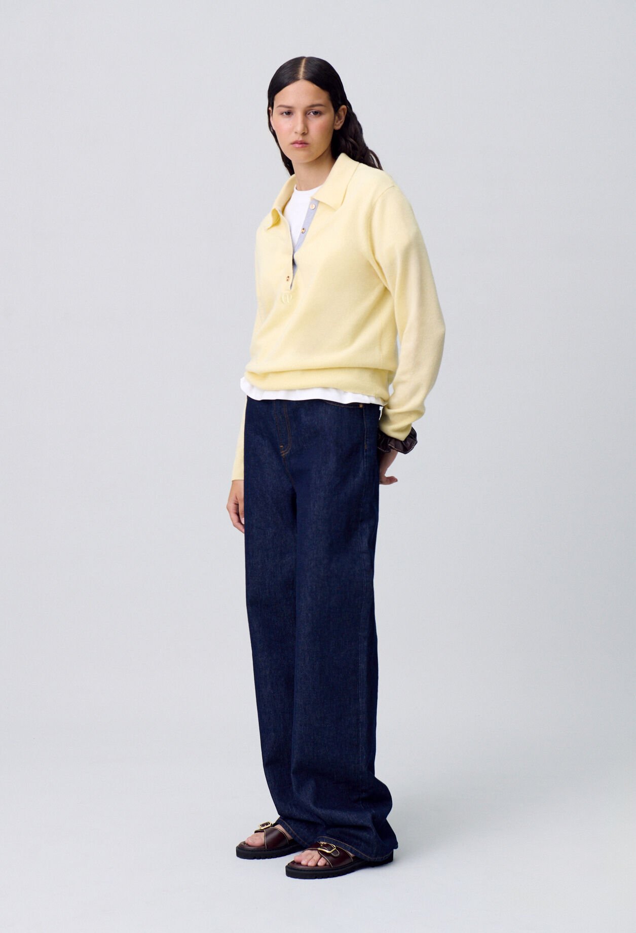 Raw denim straight-cut jeans