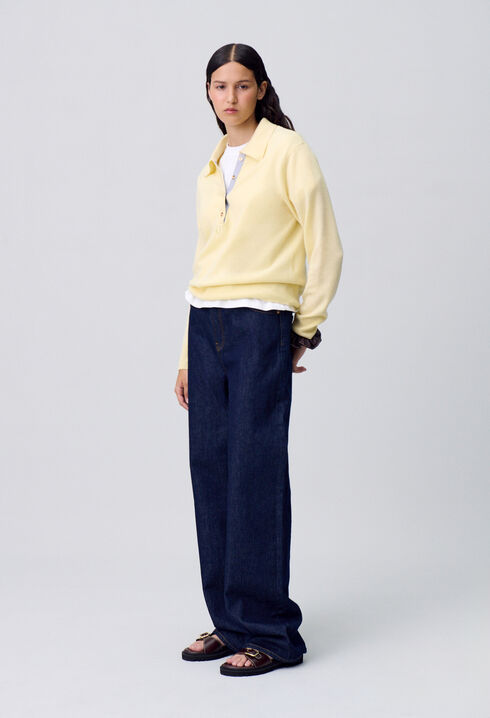 Raw denim straight-cut jeans