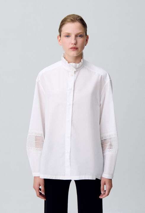 Cotton shirt with frill collar