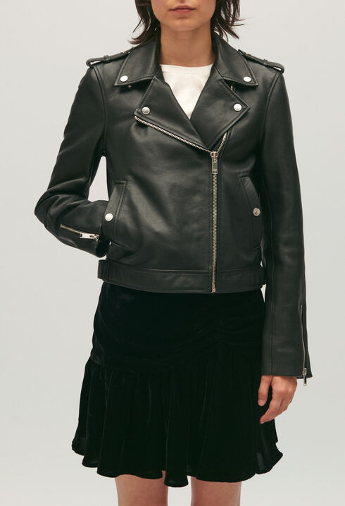 Jacke aus genarbtem schwarzem Leder 
