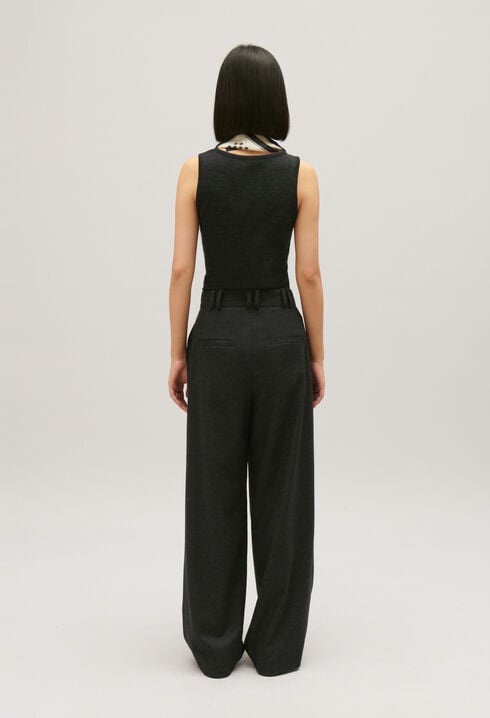 Flecked grey wide-leg trousers
