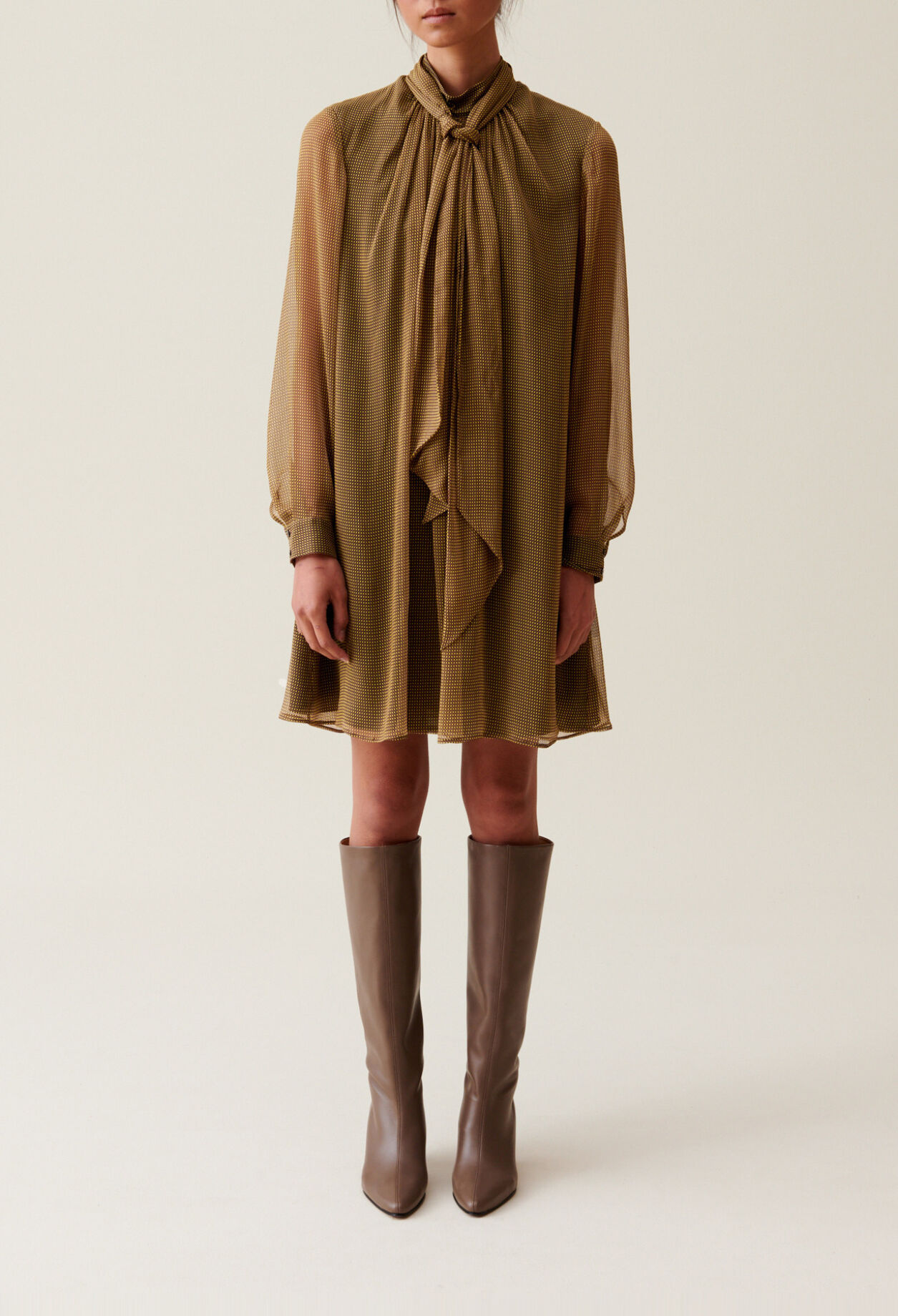 Flowy Dress with Tie Neck