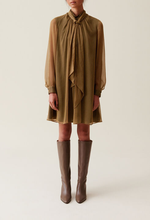 Flowy Dress with Tie Neck