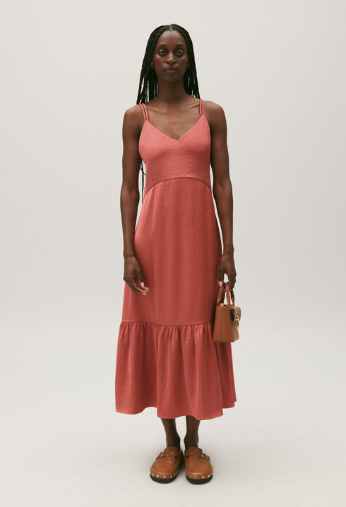 Terracotta satin midi dress