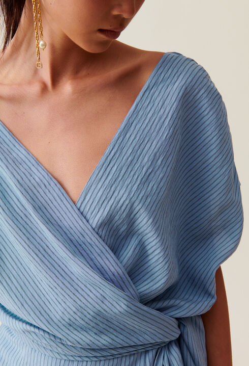 Kurzes Wickelkleid Blau Streifen