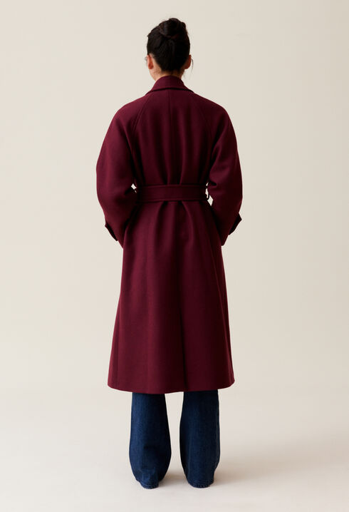 Long burgundy trench coat