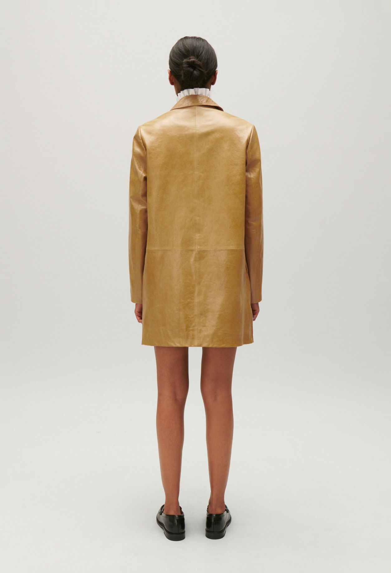 Lange Lederjacke in Ockergelb